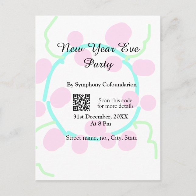 Postal New year eve party scan QR RSVP name pink blue  (Anverso)