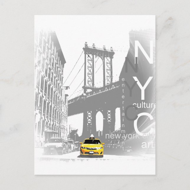 Postal New York City Nyc Yellow Taxi Pop Art (Anverso)