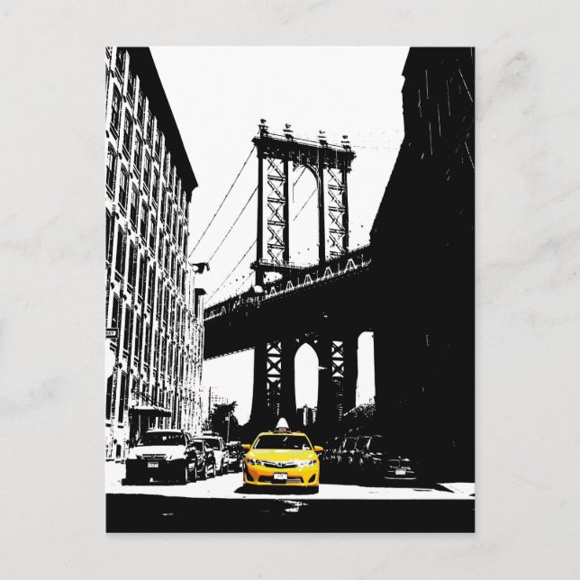 Postal New York City Nyc Yellow Taxi Pop Art (Anverso)