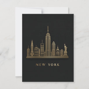 Postal New York City Skyline Gold Line Art