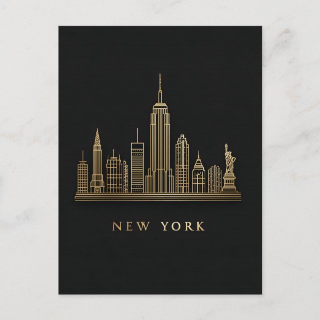 Postal New York City Skyline Gold Line Art (Anverso)