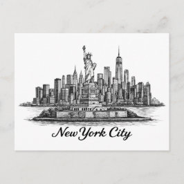Postal New York City Skyline Line Art Illustration