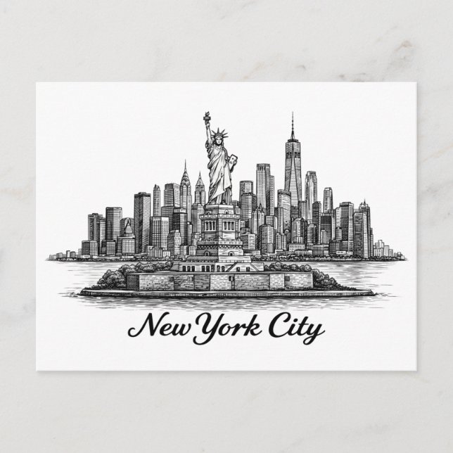 Postal New York City Skyline Line Art Illustration (Anverso)