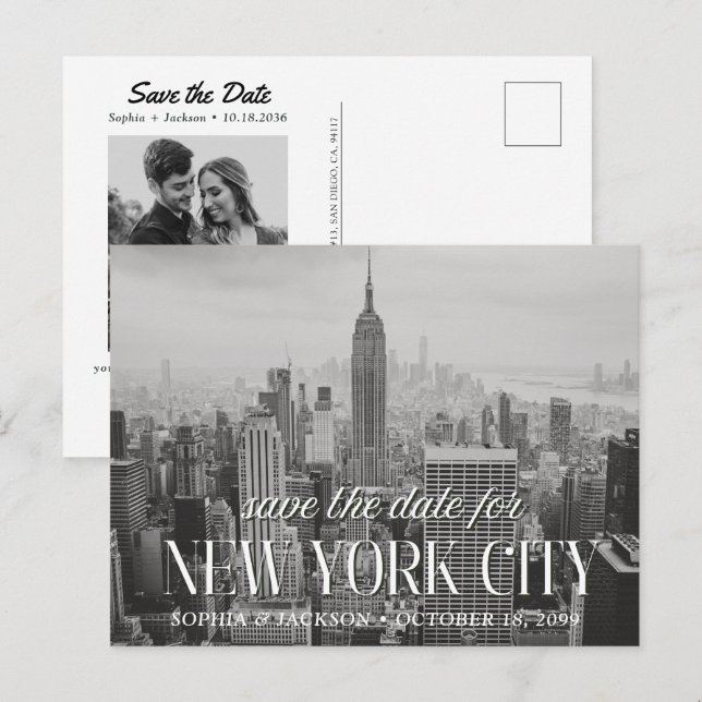Postal New York City Wedding Save the Date Retro Postcard (Anverso / Reverso)