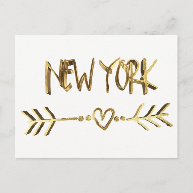 Postal New York Love USA Elegant Gold Look Typography (Anverso)
