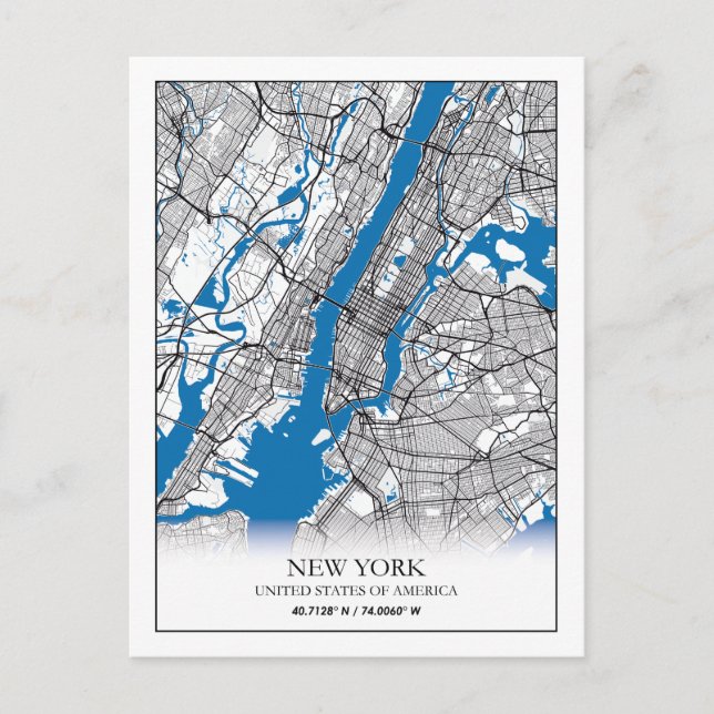 Postal New York NY USA Mapa de la ciudad de viajes de Est (Anverso)