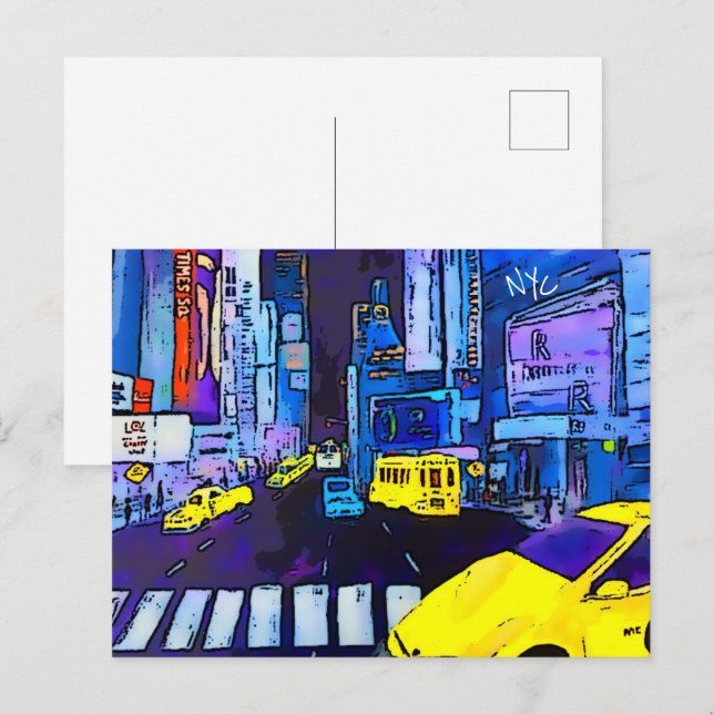 Postal New York NYC Original Art Times Square Postcard (Anverso / Reverso)