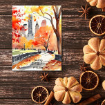 Postal New York park fall watercolor bienvenido<br><div class="desc">New York park fall acuarela bien desea pensar en su postal. Acuarela Parque central de Nueva York con sendero de hojas amarillas</div>