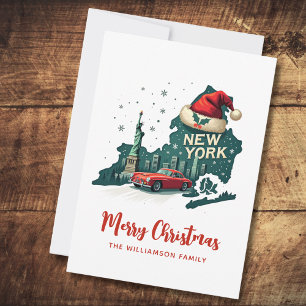 Postal New York State Merry Christmas Retro Personalizado