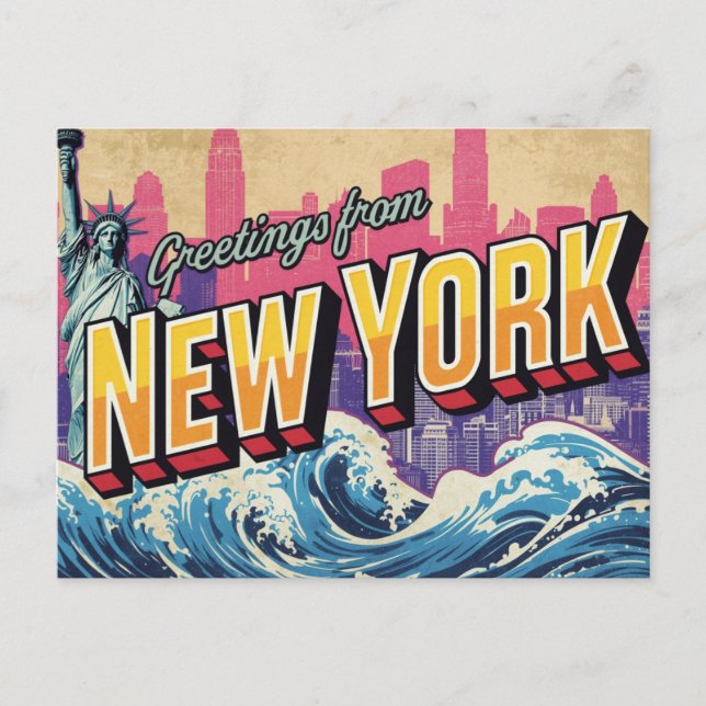 Postal New York Statue Wave Skyline (Anverso)