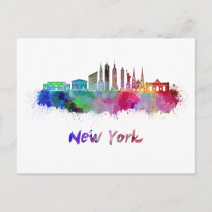 Postal New York V3 skyline in watercolor