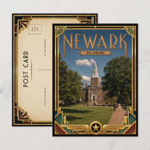 Postal Newark Delaware Arte Deco Vintage Edad Dorada