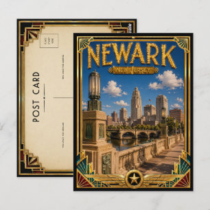 Postal Newark Nueva Jersey Arte Deco Vintage Edad Dorada