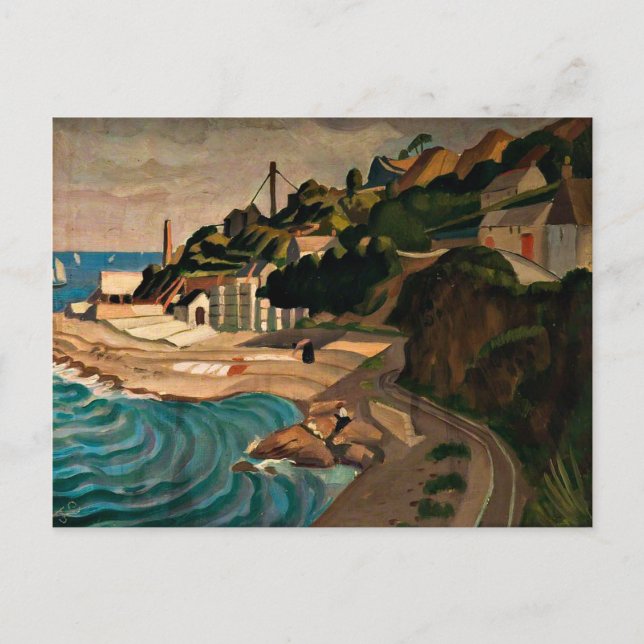 Postal Newlyn, mirando hacia Mousehole - arte Currie (Anverso)