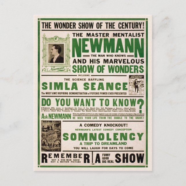 Postal Newmann: El Maestro Mentalista, 1930 (Anverso)