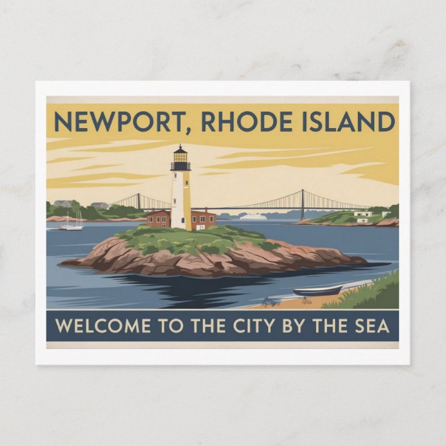 Postal Newport, pintura del faro de Rhode Island (Anverso)