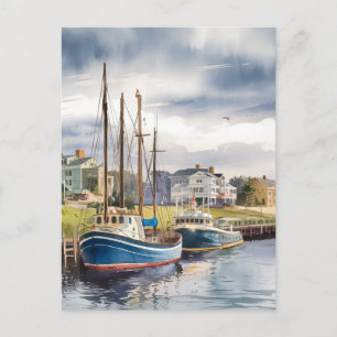 Postal Newport, pintura en velero de la isla Rhode