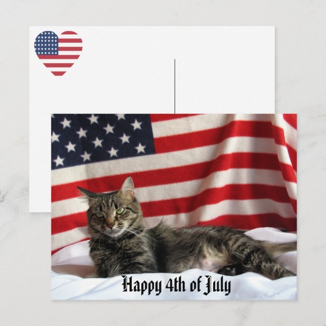 Postal Nia El gato celebra el Día de la Independencia de  (Anverso / Reverso)