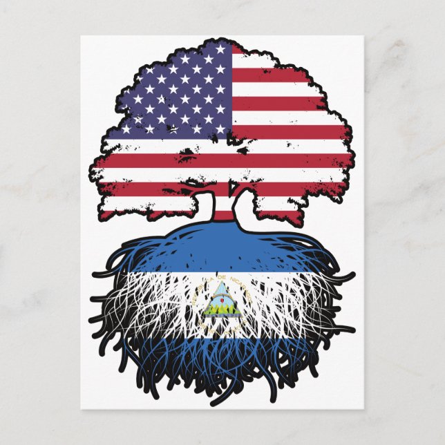Postal Nicaragua Bandera de raíces de árbol estadounidens (Anverso)