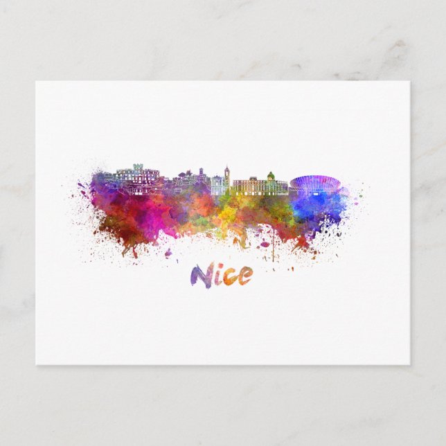Postal Nice skyline in watercolor (Anverso)