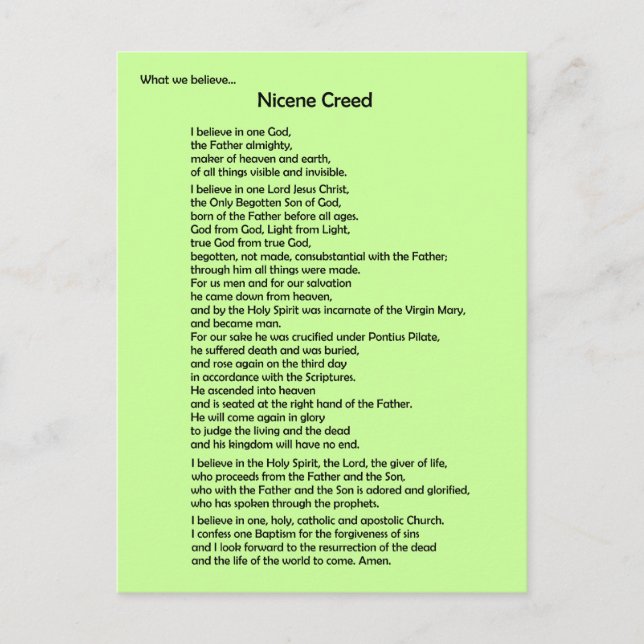 Postal Nicene Creed Postcard ~ Personalizable (Anverso)