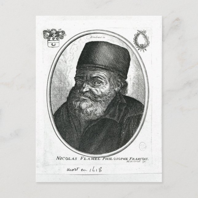 Postal Nicolas Flamel grabado por Balthazar Moncornet (Anverso)