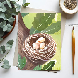Postal Nido de Pájaro | Naturaleza de Huevos Acuarela