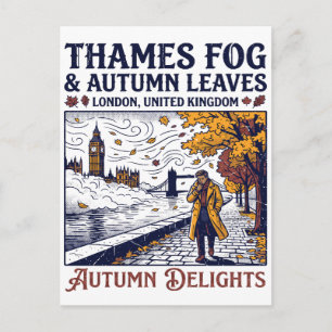 Postal Niebla del Támesis y hojas de otoño Londres Reino 