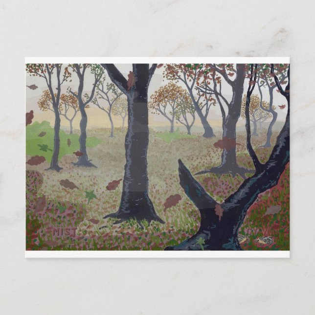Postal Niebla en un bosque en otoño (Anverso)