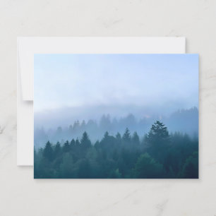 Postal Niebla matutina envuelve el paisaje forestal en la
