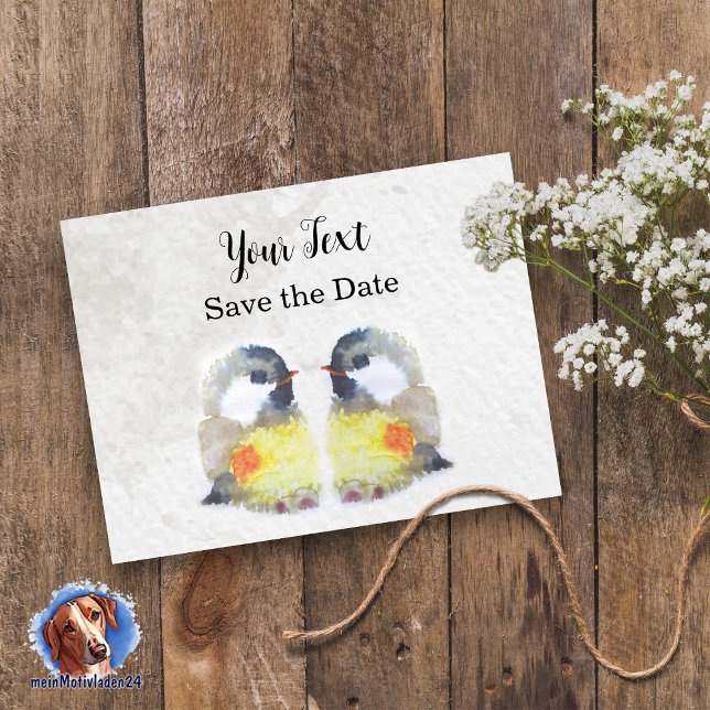 Postal Niedliche Kohlmeisen - Aquarell-Design | (niedliche Karte mit 2 Meisen im Aquarell-Design, liebevoll per Hand gemalt - personalisierbar )