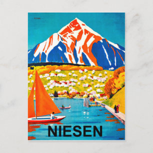 Postal Niesen, pico de montaña sobre el lago, Suiza