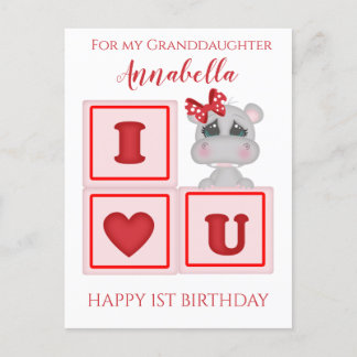 Postal Nieta Adorable Primer Cumpleaños Hipopótamo Te Qui