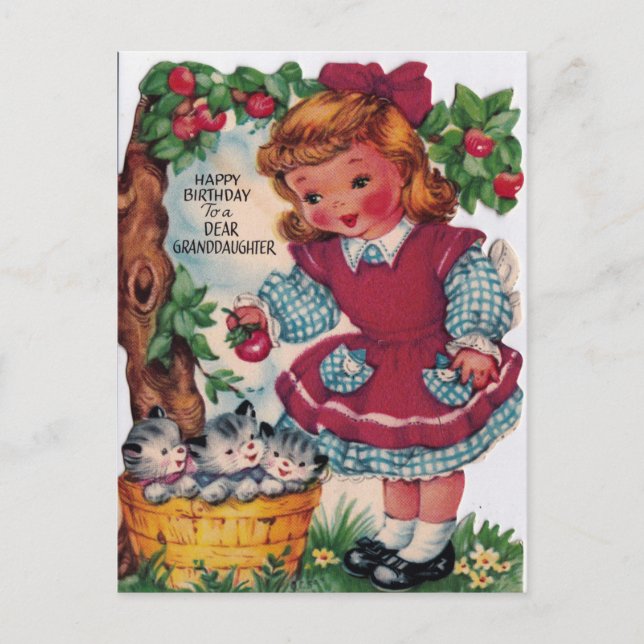 Postal Nieta de cumpleaños feliz de los años 1930 (Anverso)