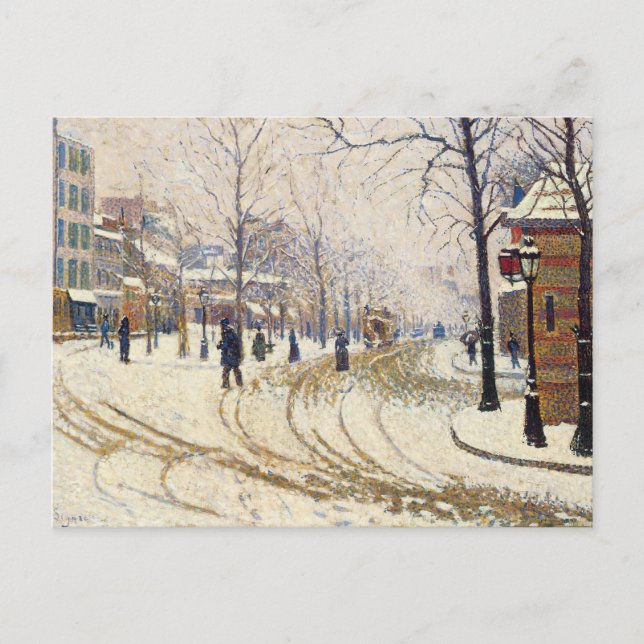 Postal Nieve, Boulevard de Clichy, París, por Paul Signac (Anverso)
