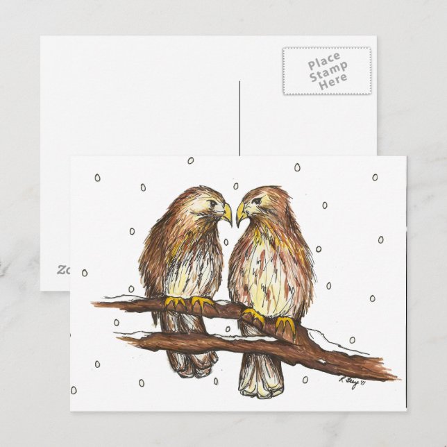 Postal Nieve de invierno de aves de Hawk rojo pálido Lola (Anverso / Reverso)