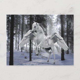 Postal Nieve de la Selva de Caballo Voladora Pegasus
