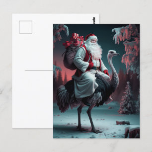 Postal Nieve divertida de Navidades de Santa y Ostrich
