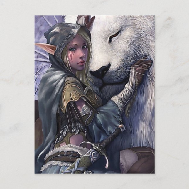 Postal Nieve+Elf+Chica+con+León (Anverso)