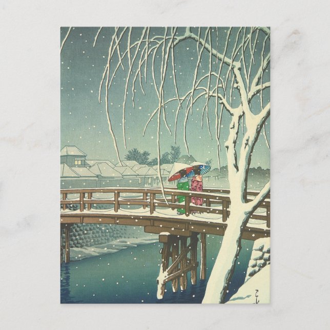 Postal Nieve En El Río Edo Hasui Kawase Escenario De Arte (Anverso)