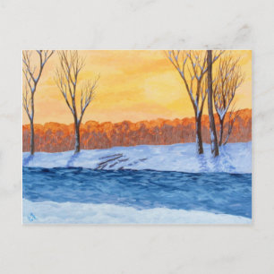 Postal Nieve en fusión: pintura al atardecer de invierno
