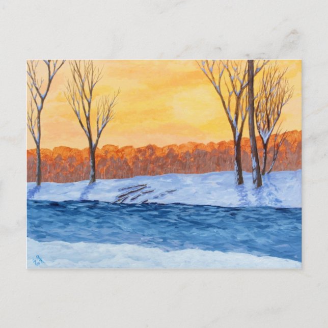 Postal Nieve en fusión: pintura al atardecer de invierno (Anverso)