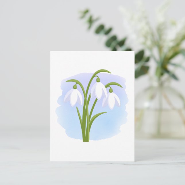 Postal Nieve - Flores de primavera sobre azul acuático (Anverso de pie)