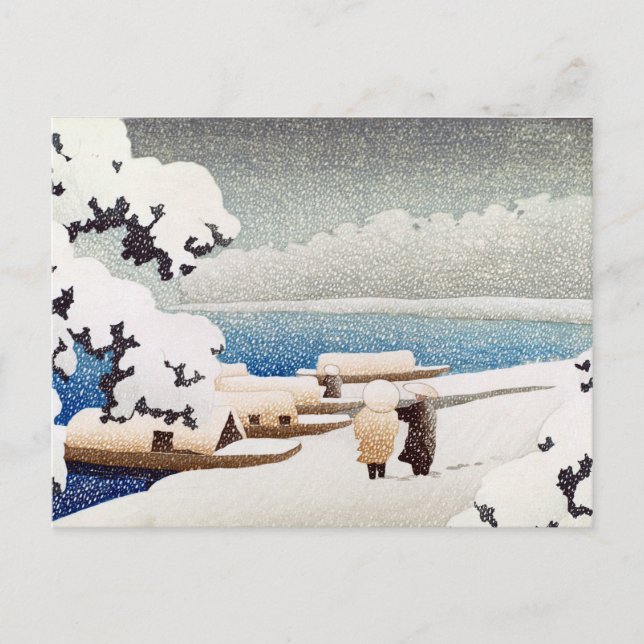 Postal Nieve Hasui Kawase en Hashidate (Yuki no hashidate (Anverso)