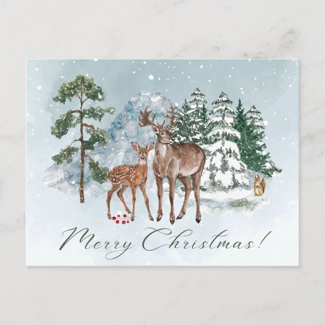 Postal Nieve navidad en la naturaleza de los bosques (Anverso)