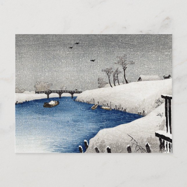 Postal Nieve Takahashi Shōtei sobre el río Ayase (Anverso)