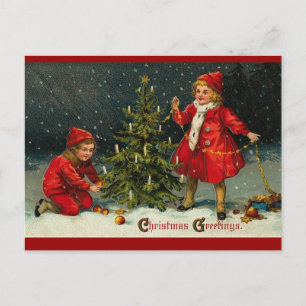 Postal Nieve vintage de los niños de Navidad