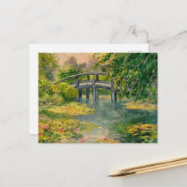Postal Nieves por Claude Monet, puente, puesta de sol