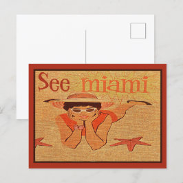 Postal Nifty 50s See Miami Bonito Sunbathing Lady Travel