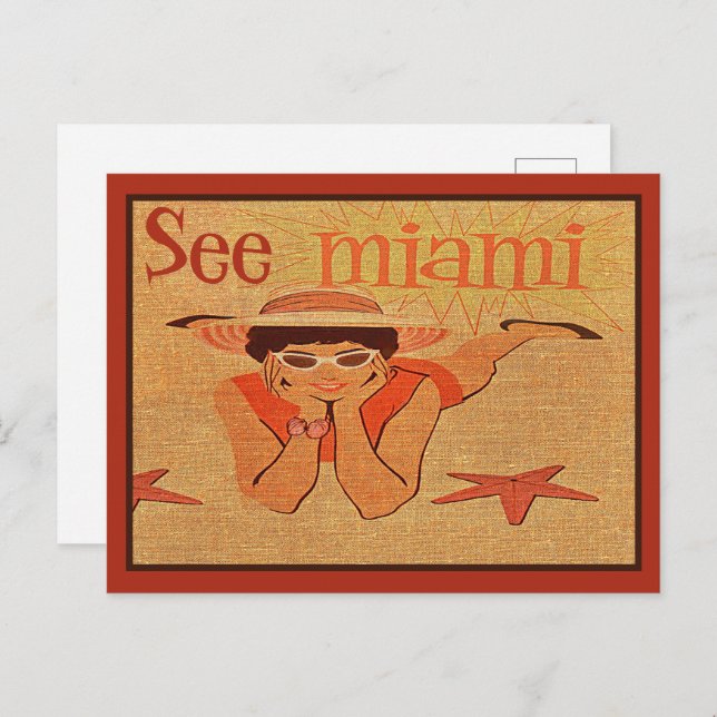 Postal Nifty 50s See Miami Bonito Sunbathing Lady Travel (Anverso / Reverso)
